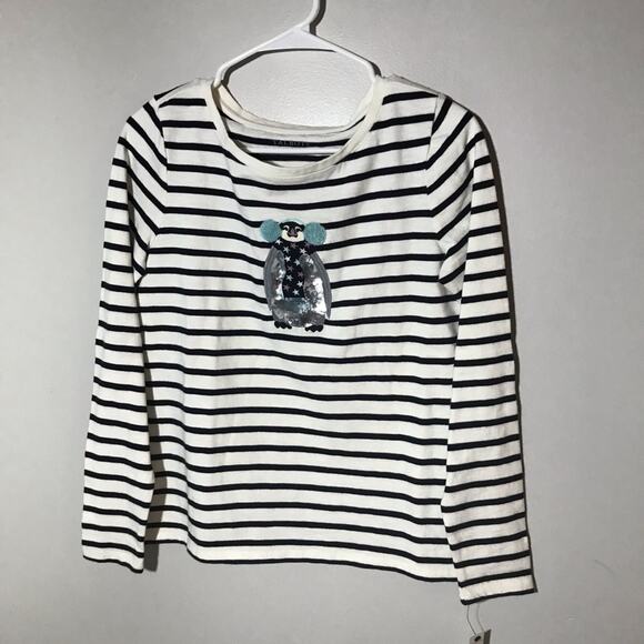 Talbots cotton long sleeve top nautical stripes embroidered penguin sequins S - Picture 1 of 9